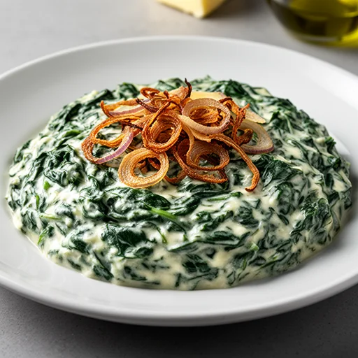 Creamed Spinach with Crispy Shallots finished dish
