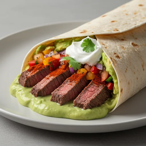 Southwestern Steak Wrap with Avocado Crema finished dish