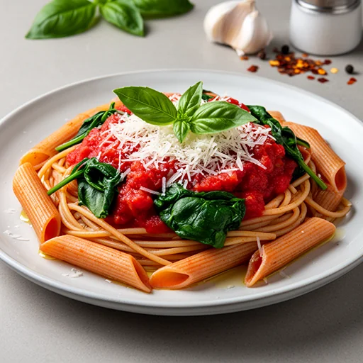Weeknight Tomato & Spinach Pasta finished dish