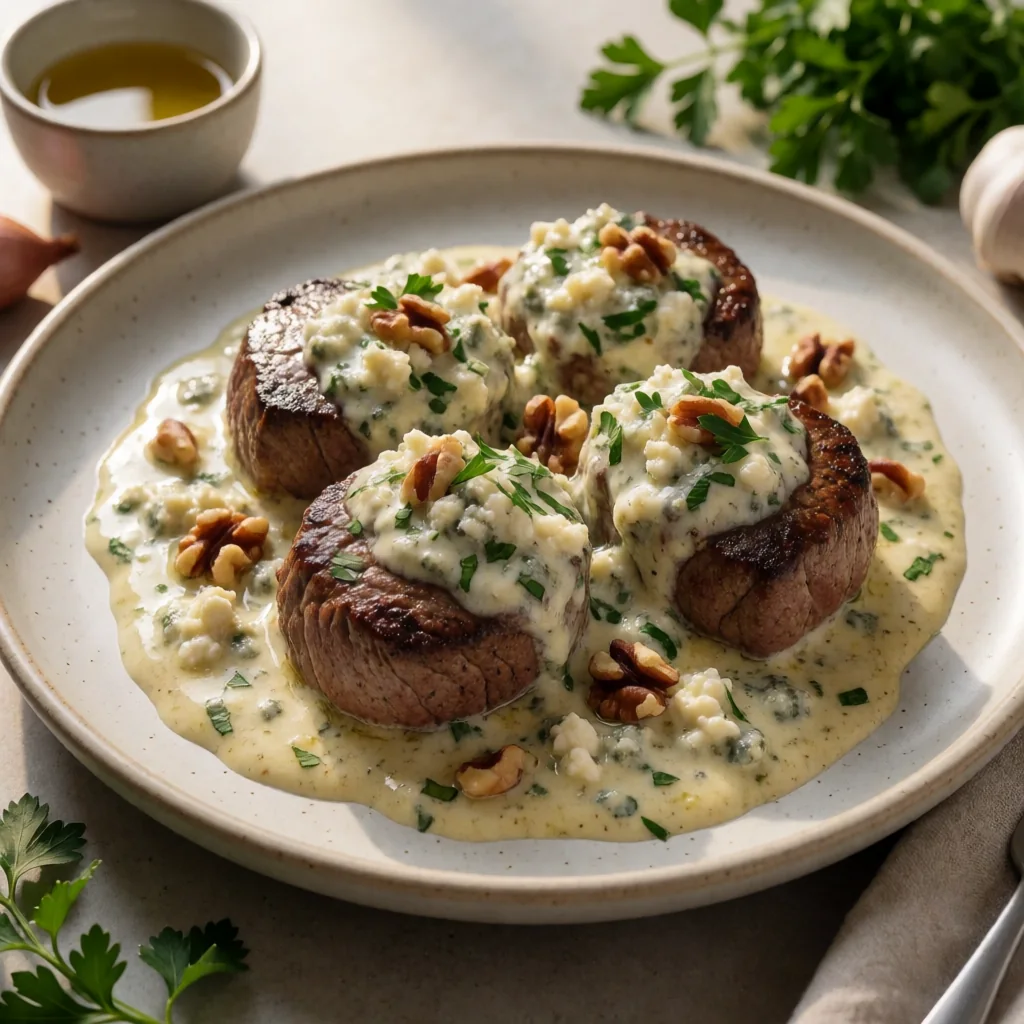 Filetto al Gorgonzola e Noci finished dish