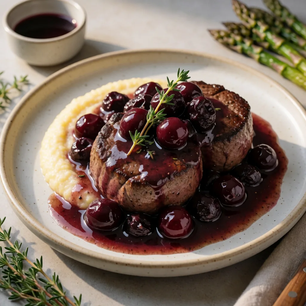 Filetto con Riduzione al Barolo e Ciliegie finished dish