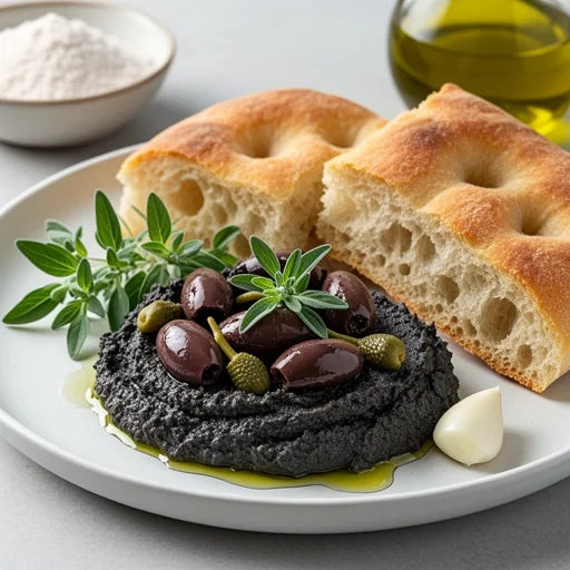 Black Olive Tapenade & Marjoram Focaccia finished dish