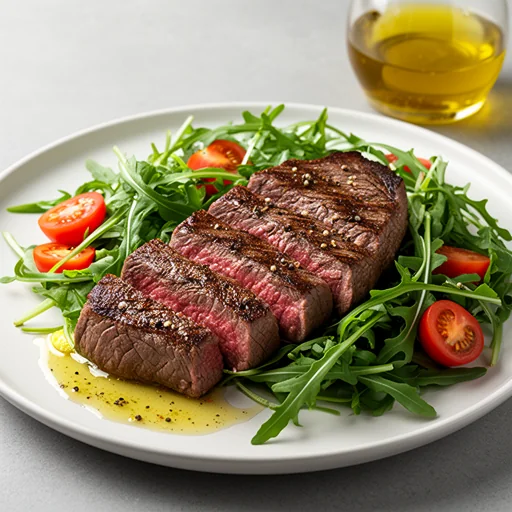 Seared Steak & Arugula Salad with Lemon Vinaigrette finished dish