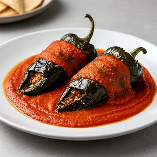 Authentic Chiles Rellenos with Roasted Tomato-Chipotle Sauce finished dish