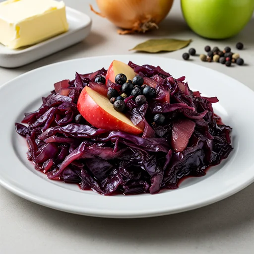 Braised Red Cabbage with Apple, Juniper, and Red Wine finished dish