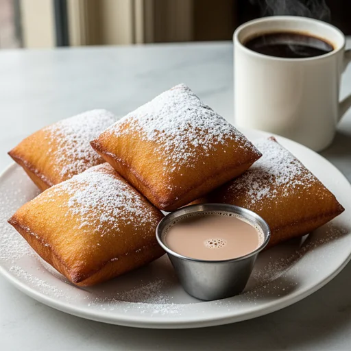 New Orleans Beignets with Café au Lait Dipping Sauce finished dish