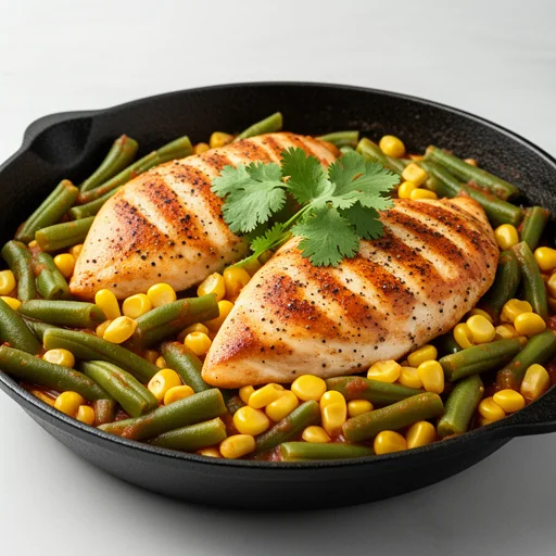 Mexican Fiesta Chicken Skillet with Corn & Green Beans finished dish