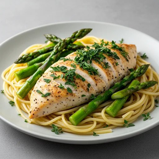 Lemon Herb Chicken Pasta with Asparagus finished dish