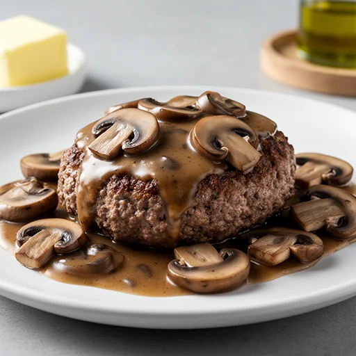 Classic Salisbury Steak with Mushroom Gravy finished dish
