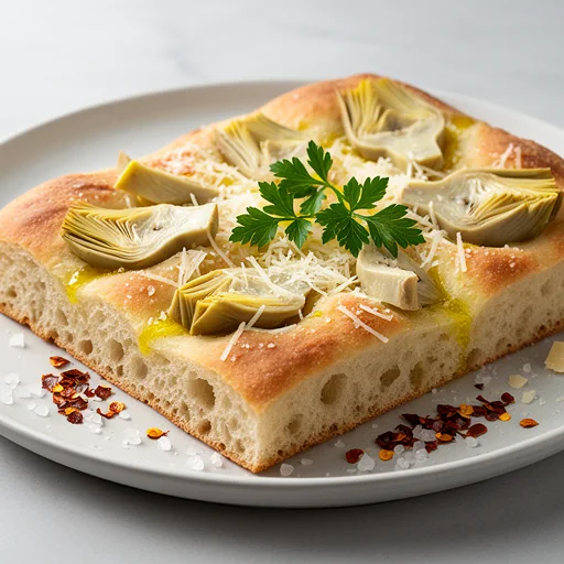 Lemon-Artichoke-Parmesan Focaccia finished dish