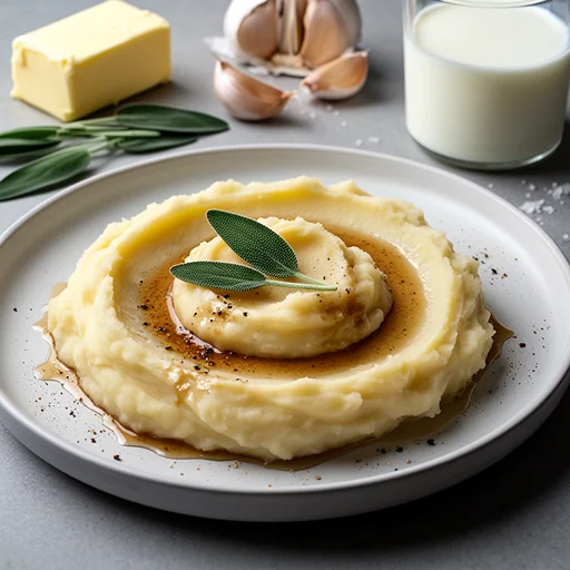 Celery Root & Potato Puree with Brown Butter and Sage finished dish
