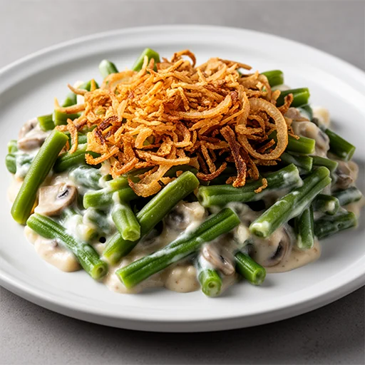 Classic Green Bean Casserole with Crispy Fried Onions finished dish