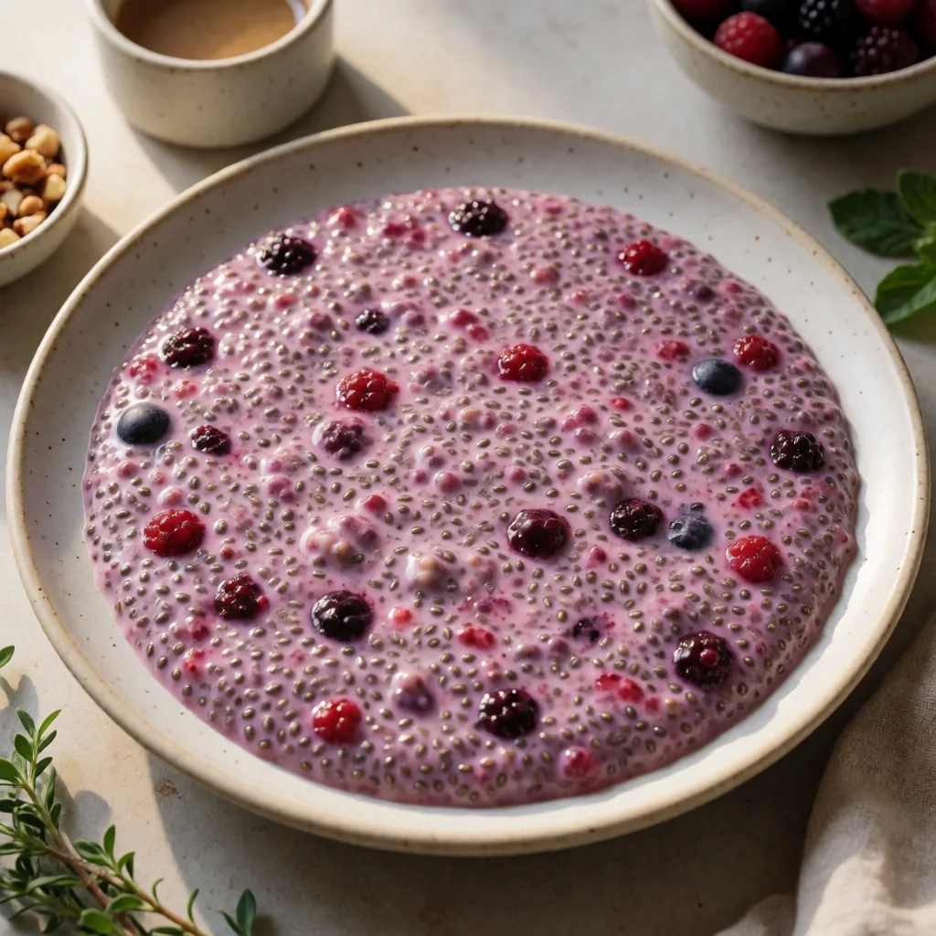 Overnight Berry Chia Pudding finished dish