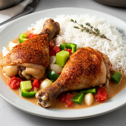 Creole Chicken Fricassee with White Rice finished dish