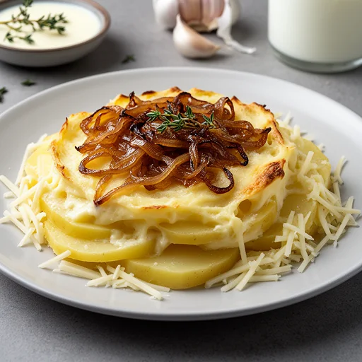 Potato Gratin with Caramelized Onions and Fontina finished dish