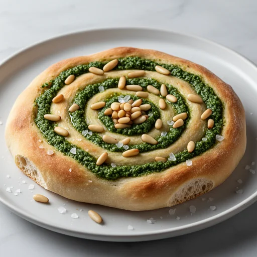 Pesto Swirl & Toasted Pine Nut Focaccia finished dish