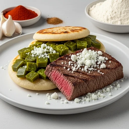 Steak and Nopales Gorditas with Cotija Cheese finished dish