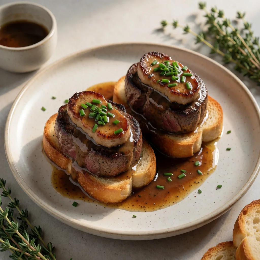 Filet Mignon Rossini with Truffle Jus finished dish