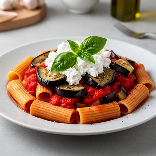 Pasta alla Norma (Sicilian Eggplant Pasta) finished dish