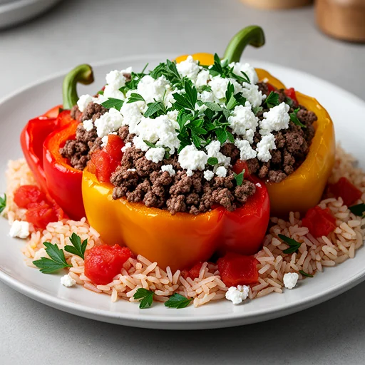 Mediterranean Stuffed Bell Peppers finished dish