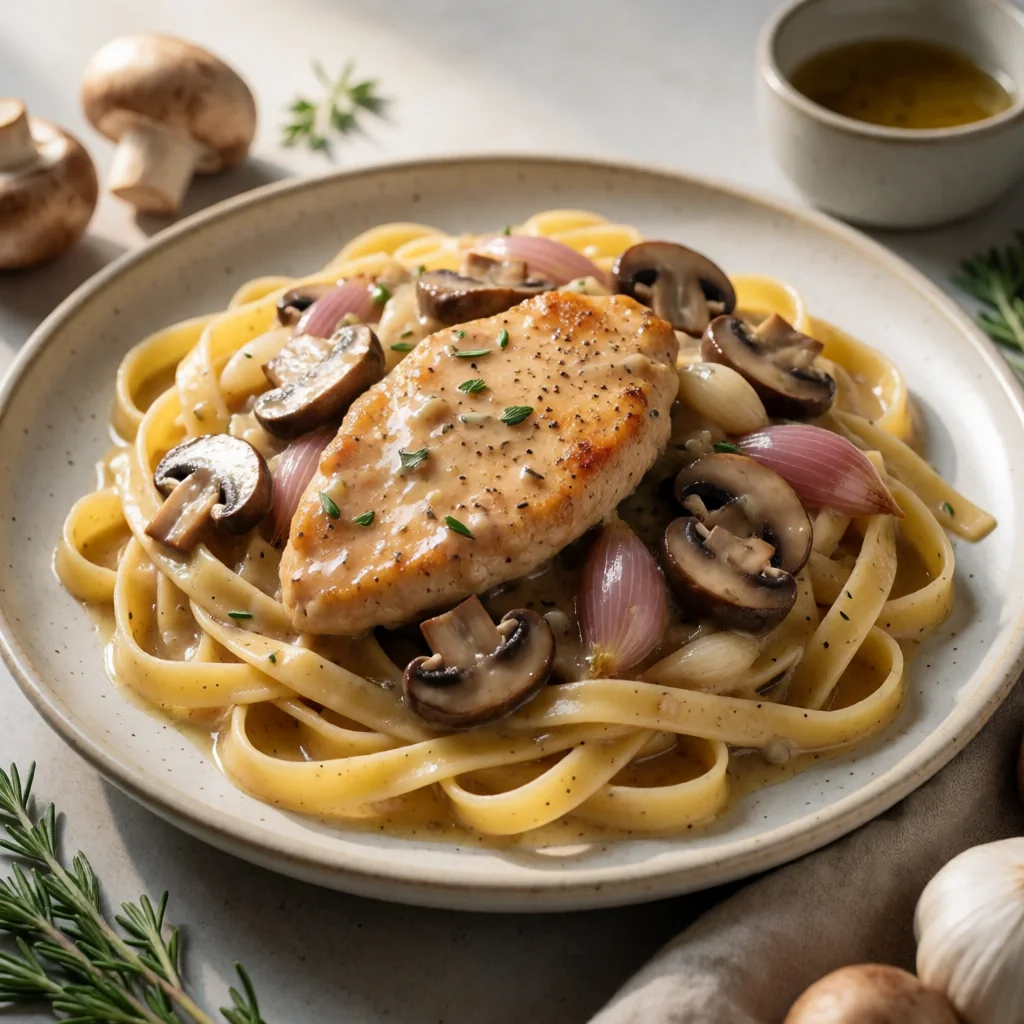 Chicken Marsala Fettuccine finished dish