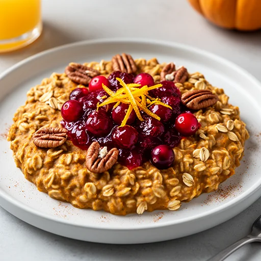Pumpkin Pie Spiced Overnight Oats with Cranberry Compote finished dish