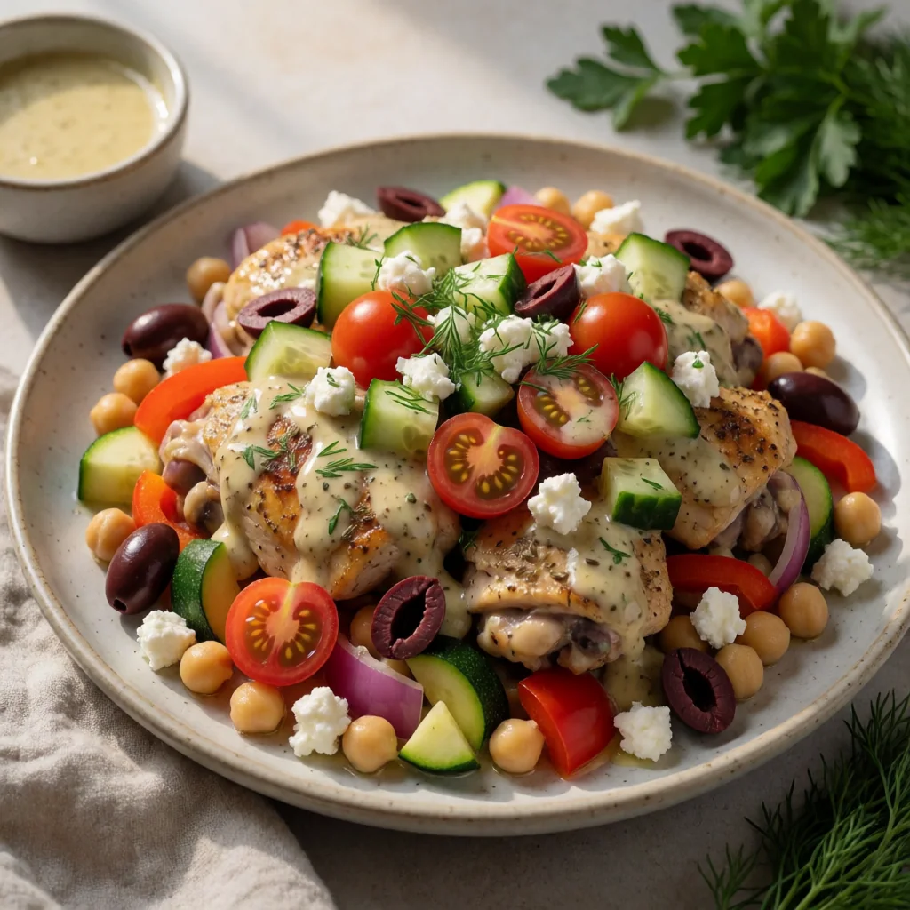 Mediterranean Chicken & Chickpea Power Bowls finished dish