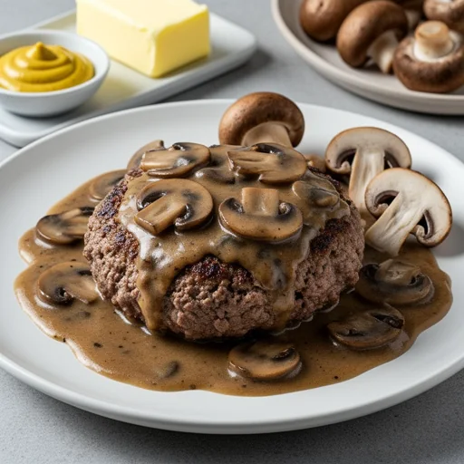 Homestyle Salisbury Steak with Mushroom Gravy finished dish