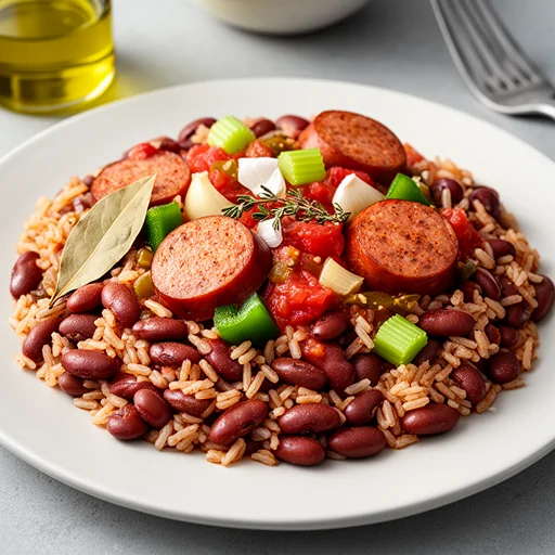 Quick Weeknight Smoked Sausage Red Beans and Rice finished dish
