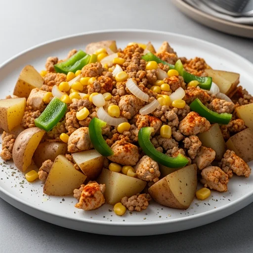 American Chicken & Potato Skillet Hash finished dish