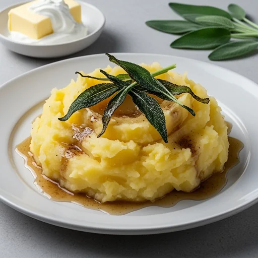 Celery Root and Yukon Gold Mash with Brown Butter and Crispy Sage finished dish