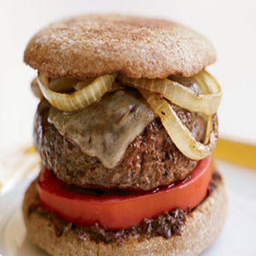 Caramelized Onion and Swiss Burgers