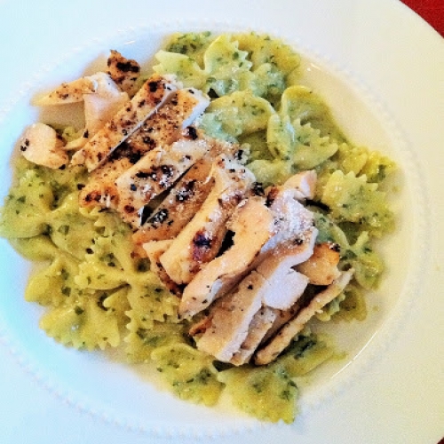 Grilled Chicken with Creamy Pesto Pasta