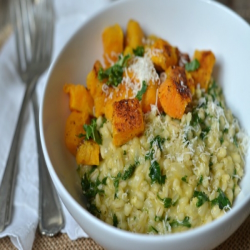 Barley Risotto with Kale and Butternut Squash