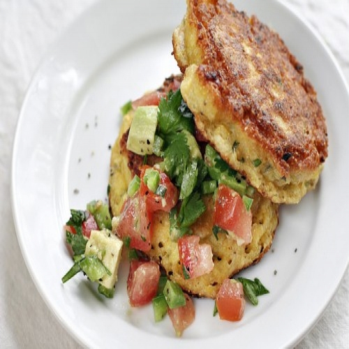 Summer Corn Cakes with Chopped Tomato and Avocado Salsa