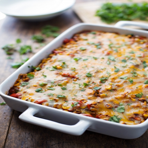 Healthy Mexican Casserole with chili Roasted Corn and Peppers