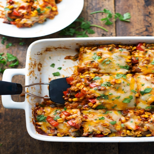 Healthy Mexican Casserole with Roasted Corn and Peppers Recipe