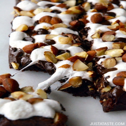 Marshmallow Brownies with Salted Almonds