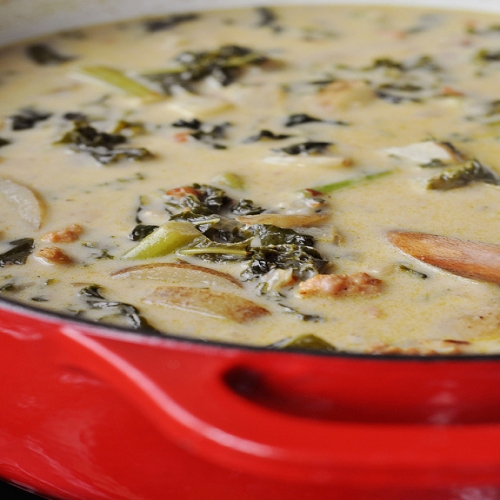 Spicy Sausage, Potato & Kale Soup