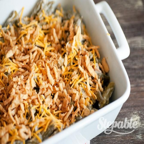 Cheesy Green Bean Casserole with Bacon Recipe