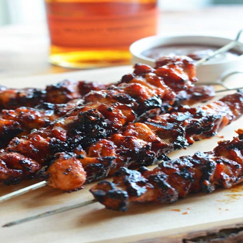 Bacon Bourbon BBQ Chicken Kebabs.