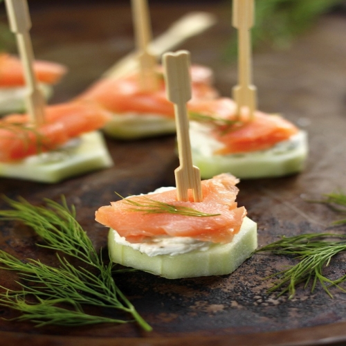 Smoked Salmon and Cream Cheese Cucumber Bites.