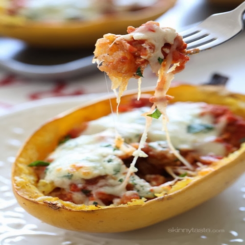 Spaghetti Squash Sausage Lasagna Boats