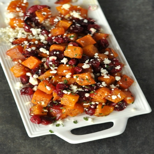 Roasted Butternut Squash with Cranberries and Feta