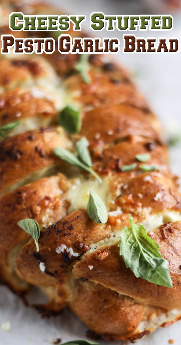 Cheesy Stuffed Pesto Garlic Bread