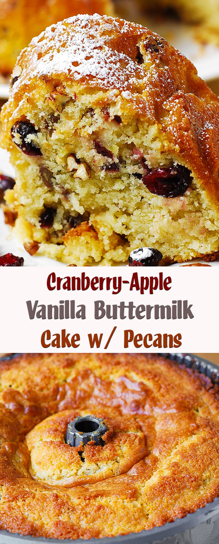 Cranberry-Apple Vanilla Buttermilk Cake with Pecans