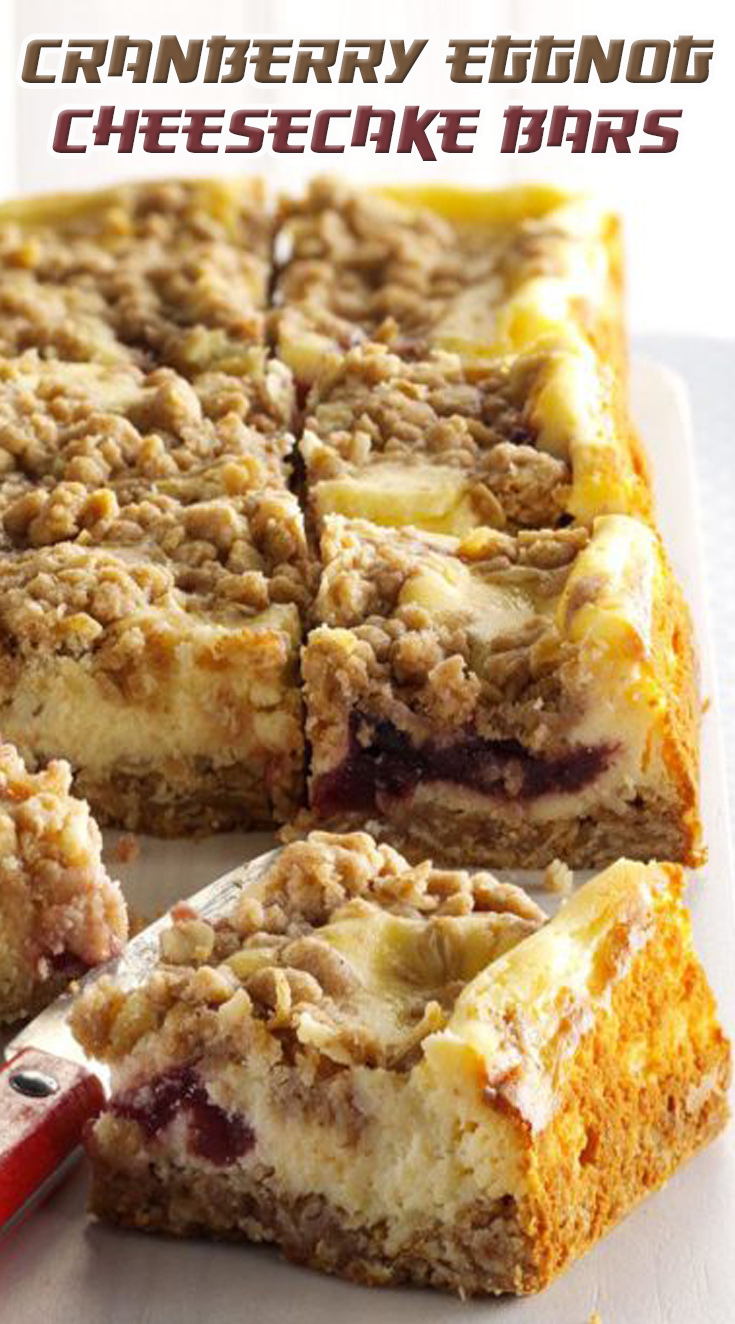 Cranberry Eggnog Cheesecake Bars