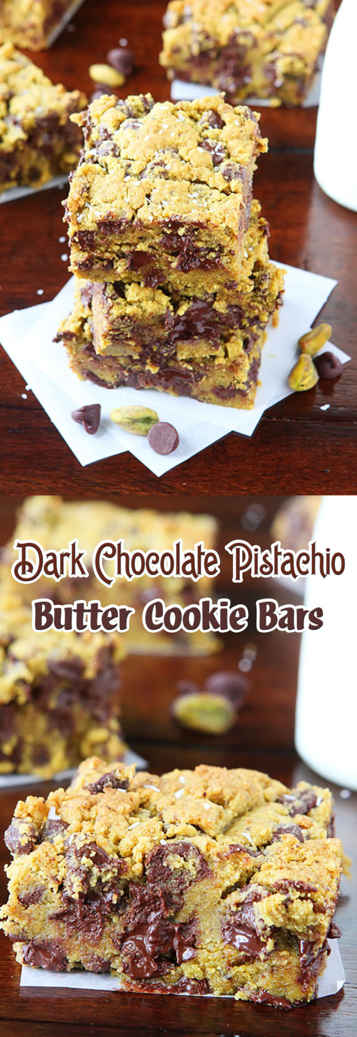 Dark Chocolate Pistachio Butter Cookie Bars