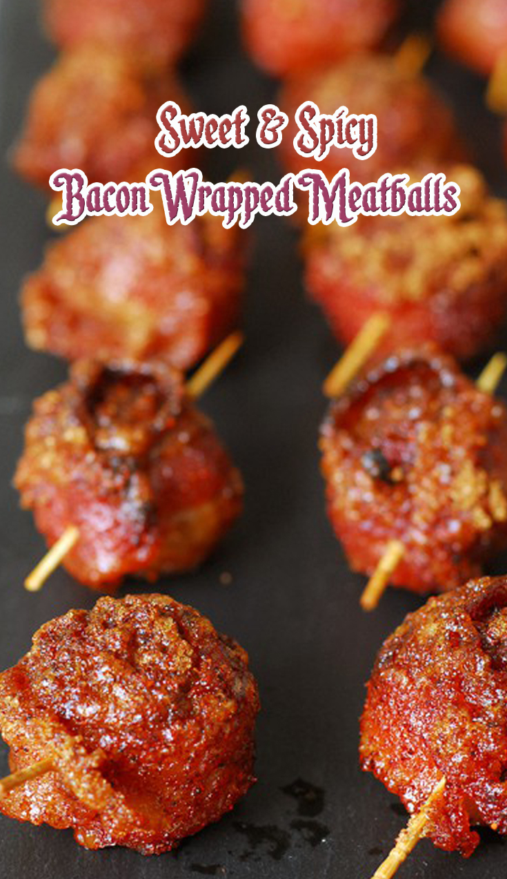 Sweet & Spicy Bacon Wrapped Meatballs