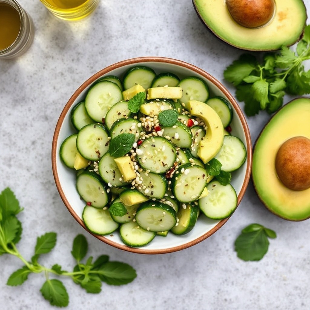 Miso Cucumber, Avocado, and Toasted Sesame Salad